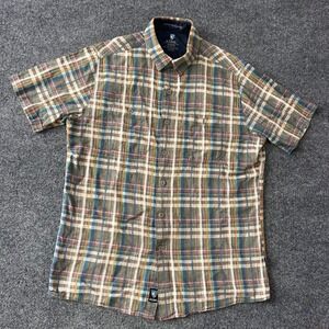 Kuhl Mens Linen Cotton blendPlaid Short Sleeve Button Down Shirt Medium Earth